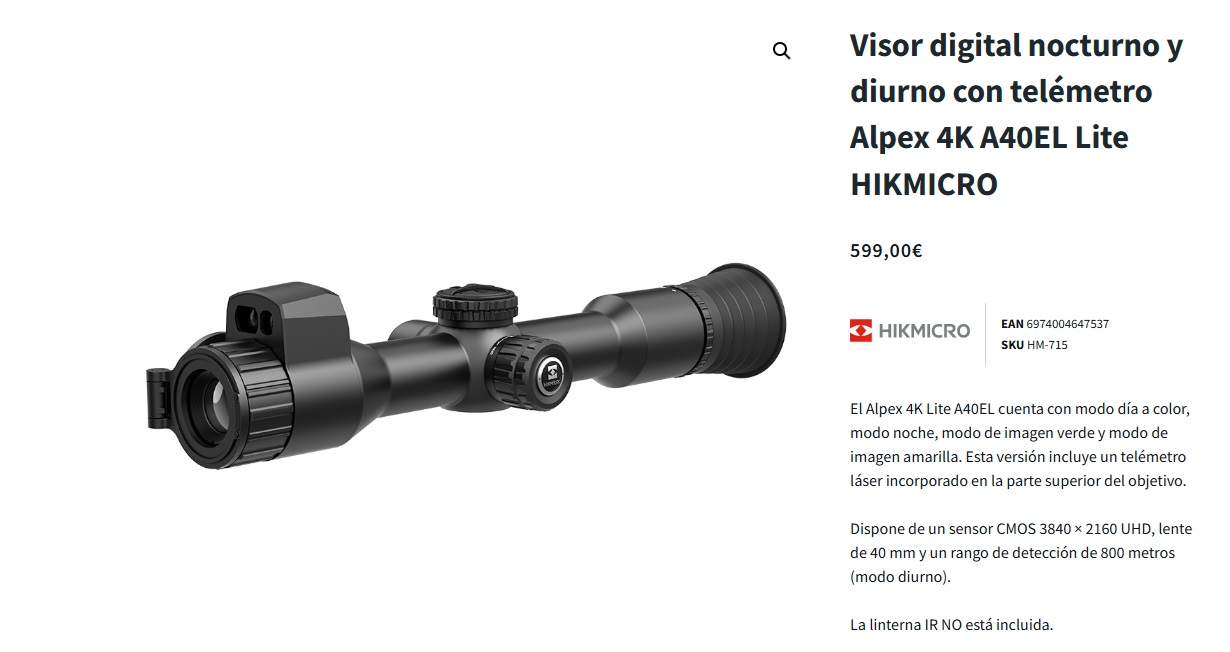 Visor digital nocturno y diurno con telémetro Alpex 4K A40EL Lite HIKMICRO